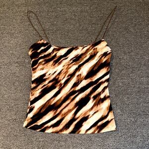 Leith Camisole Top Women 2XS Brown Black Animal Print Stretch Cropped Summer